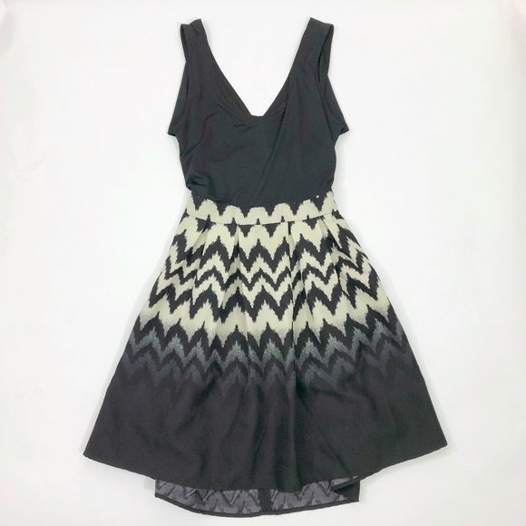 EUC Charming Chalie Black & Taupe Criss Cross Open Back Fit & Flare - Picture 2 of 6